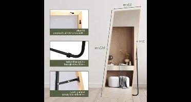 Spiegel - 162x53 cm – Spiegel Staand - Wandspiegel - Full Length - Rechthoekig Design - met Slanke Metalen Frame - Kristalhelder HD Glas - 3-in-1 Gebruik - Goud Rechte Hoek