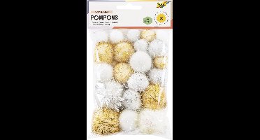 Kerstglitterpompons, assortiment maten.