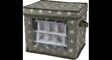 Decoris kerstballen opbergbox - groen - 33,5 x 33,5 x 24,5 cm - polyester - opvouwbare opbergbox - kerstballen doos - kerstdecoratie opbergen