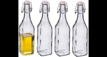 Westmark Beugelfles / Weckfles - 6x - transparant glas - luchtdicht - 0.5 liter - waterfles - vierkant - 6.5 x 26 cm