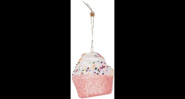 Housevitamin - Kersthangers - Cupcakes met Discobal Dip - Set van 3 - Roze/ Wit - 8x4x7cm