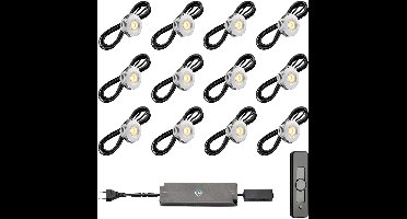 LED veranda inbouwspots Pals ab inclusief trafo en afstandsbediening - 3W / dimbaar / inbouwspot / terrasoverkapping / overkapping / serre / carport / warm wit / rond / 230V / IP44 / set van 12 stuks