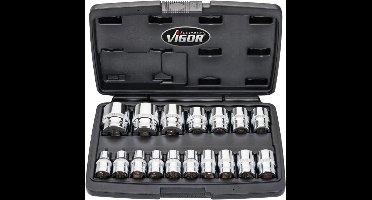 Vigor 1/2" dopsleutelset 12-hoek 10-32mm 17-delig