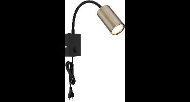 Globo Zwarte wandlamp Robby met messing - 57911WM