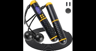 ApexArte® Springtouw met Teller - Elektrisch Jumprope Fitness - Draadloos voor Volwassen en Kinderen - Zwart en Geel