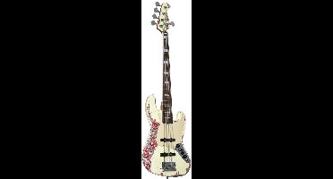 Fame Custom JB 5 Worn Vintage White over Pink Paisley - Elektrische basgitaar