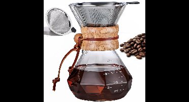 Pour Over Koffiepot met Permanent RVS koffiefilter - Slow Coffee Maker Kit - Glazen Cafetière - Koffekan Drip Gieter - Dripper Koffiemaker - Handmatig Filterkoffie koffiezetapparaat met Herbruikbaar Koffie Filter - Koffiefilterhouder V60 set - 400 ML