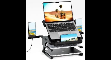 Laptopstandaard met Telefoonhouder - Hoogte Verstelbaar en Draaibaar voor Laptops en Tablets