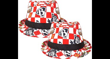 PartyXplosion Carnaval hoedje Kojak - 2x - rood/wit geblokt - Brabant thema - Carnaval/themafeestjes