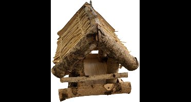 Dutchlander Vogelvoedertafel – Hangend – Berken met Dakje van stro 19 x 19 x 22 cm