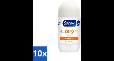10 x Sanex Deodorant Roller Zero% Sensitive Skin 50 ml - Sanex Deodorant Zero% Sensitive - Alcoholvrije Deodorant - Parabenenvrije Deodorant - Gevoelige Huid - Deodorant Voor Mannen En Vrouwen