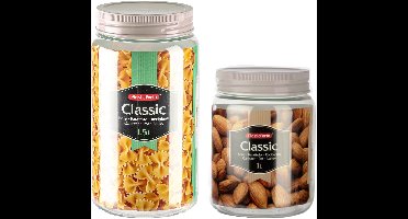 Plasticforte - Voordeelset 12x kunststof keuken voorraadpotten - weckpotten 1.0 en 1.5 liter - taupe deksel