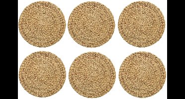 Decoris Placemat - 6x - naturel bruin - D35 cm - rotan gevlochten - rond - onderlegger - tafeldecoratie