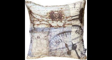 Unique Living - 6 stuks - kussenhoes - sierkussenhoes - Leonardo Da Vinci - 45 x 45 cm - rits - klassiek - linnen achterzijde