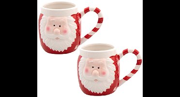 Svenska Living Kerst mok - 2x - kerstman - 8 x 11 cm - keramiek - 400 ml - beker - koffiemok/theemok - kinderbeker