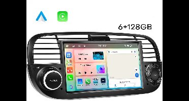 Boscer Autoradio Geschikt voor Fiat 500 2007-2015 - Apple Carplay & Android Auto (draadloos) - 6+128GB - Android 15 - 7 Inch HD IPS Touchscreen - GPS Navigatiesysteem - Bluetooth, USB, WiFi & MP5 - Zwart - Achteruitrijcamera & Microfoon