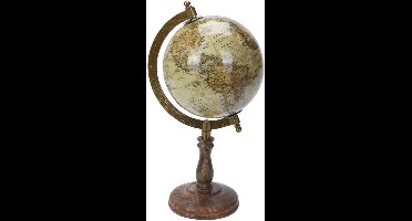 Home & Styling decoratie wereldbol - globe - beige - op mango houten voet - 13 x 28 cm - Landen - contintenten - topografie