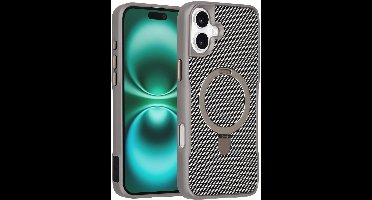 TUNIQ Back cover voor iPhone 16 Plus - MagSafe - Ringstand - Carbon Fiber - Zilver