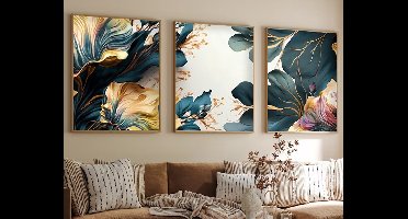 Asir - Decoratief ingelijst MDF-schilderij - 3 stuks - Veelkleurig - 50 x 2,5 x 70 cm