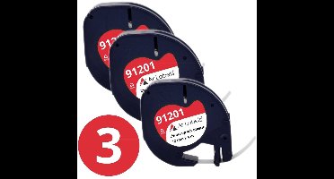 3x Dymo Compatible Letratag Navulling Label tape 91201 - Plastic - Zwart op wit - 12 mm x 4 m - S0721610 - Ar Labels - Zelfklevend - Multifunctioneel - Label tape cassette voor Dymo LetraTag Labelprinter