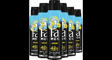 Fa Deodorant - Men Sport - Heerlijk Stimulerende Geur - Bescherming Tegen Zweetgeur - Langdurige Bescherming - Huidvriendelijk - Voordeelverpakking - 6x 150ml