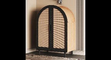 SureDeal® - Moderne Schoenenkast & Dressoir - 70x40x100 cm - Hout & Rotan - Naturel - 3 Planken met Deuren