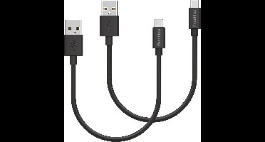 2x USB C naar USB A Kabel Zwart - 0,2 meter - Oplaadkabel voor Xiaomi REDMI A5 4G / REDMI A3 / REDMI 15C 4G / REDMI 15 / REDMI 14C / REDMI 13C / REDMI 13 / REDMI 12C / REDMI 12 / REDMI 11A