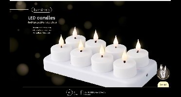 Lumineo - LED Theelichtjes Wit – Set van 12, Oplaadbaar, Flikkereffect, Warm wit, D4,5 cm