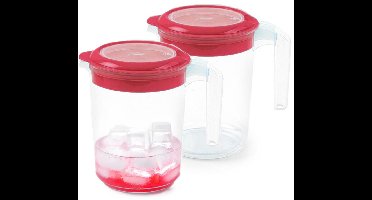 Plasticforte Sapkan / Schenkkan karaf met deksel - 2x - 1500 ml - roze - kunststof - met mix en navul deksel