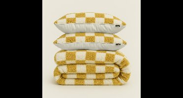 Zydante® Dekbedovertrekset Chess Fleece Geel 200x200/220 met 2 Kussenslopen