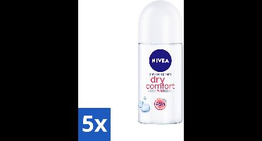 5 x Nivea - Deo Roll-On - Dry Comfort Plus - 48 Uur Lang Werkend - 50 ml - NIVEA Deodorant Roller - Anti-transpirant - 48 Uur Bescherming - Dry Comfort Plus - Zweetbestendig