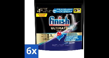 6 x Finish Powerball - Ultimate All in 1 - Vaatwastabletten - Activelift - 15 Capsules - Vaatwastabletten - Vaatwassertabletten - Finish Quantum - Activelift - Glans