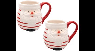Svenska Living Kerst mok - 2x - kerstman - 8 x 11 cm - keramiek - 400 ml - beker - koffiemok/theemok - kinderbeker