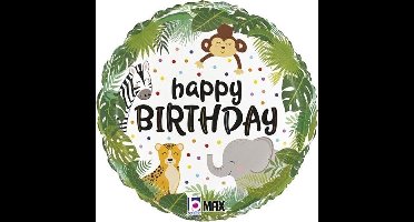 Folieballon - Happy Birthday Jungle Dieren - 45 cm - Helium- en Luchtvulling