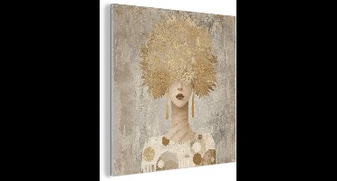 Akoestisch wandpaneel 60x60 cm - Vilt schilderij Goud - Portret - Vrouw - Akoestische panelen - Geluidsdempende wanddecoratie - Geluidsisolatie woonkamer - Muurdecoratie geluidspanelen