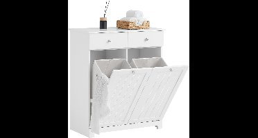 SoBuy Badkamerkast met Wasmanden en 2 Lades – Wit, 78x38x90 cm, BZR33-II-W – Opbergkast Badkamer/Wasruimte