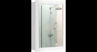 COSTWAY Spiegelkast voor badkamer, wandkast met spiegel, badkamerspiegelkast, hangkast, hout, badkamerspiegel, medicijnkastje met enkele deur voor badkamer, entree, woonkamer, grijs (wit)