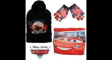 Disney Cars Set - Winterset - Muts + Col + Handschoenen - Zwart / Rood - Maat One Size (± 2-5 jaar)