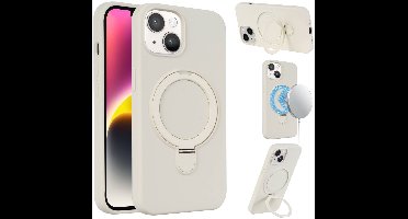 Geschikt voor iPhone 15 Plus Hoesje Met Magnetische Standaard - Telefoonhoesje - Backcase Cover - Backcover Case - Magnetisch Hoesje 15 Plus - Hoesje Met Standaard - Beige