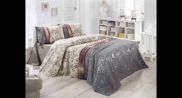 Asir Piqué-beddenset - 200 x 230 cm - 100% katoen - room - beige - grijs - bordeauxrood - wit