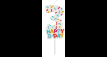 Folat - Kaars cozy sprinkles cijfer 3 - 7 cm