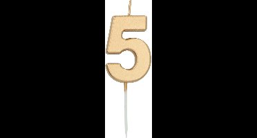 Folat - Kaars cijfer 5 goudkleurig 5 cm