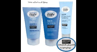 Sence Gezichtsverzorgingsset – Face Scrub 150ml, Face Wash 150ml & Handcrème 75ml – Dagelijkse huidverzorging in een tasje