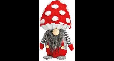 Paddenstoel kabouter van textiel grijs, rood (B/H/D) 13x20x10cm