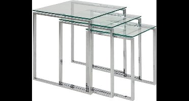 Giga Living Salontafel Jordis - Glas/Zilver Set Van 3 - 50x50x55cm