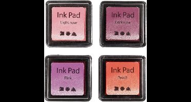 Stempelinkt, H: 2 cm, afm 3,5x3,5 cm, peach, roze, lichtroze, donkerroze, 4 stuk