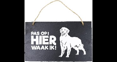 Wandbord van Leisteen - met Spreuk: - Golden Retriever - Pas op! HIER waak ik! - Tekstbord