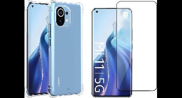 Hoesje geschikt voor Xiaomi Mi 11 en Screenprotector - Transparant Shock Proof Case + Screen Protector Glas Full
