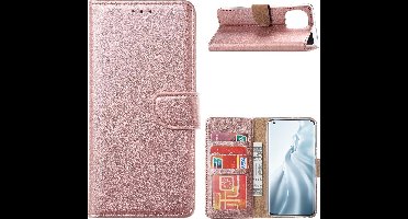 Hoesje Geschikt voor Xiaomi Mi 11 Hoesje - Mi 11 bookcase cover met Pasjeshouder - Rose Goud