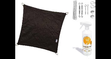 Compleet pakket: Nesling Coolfit 3.6x3.6m zwart met RVS Bevestigingsset en buitendoekreiniger